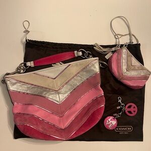 Pink suede Coach purse, wallet and keychain! Also includes Coach duster bag.